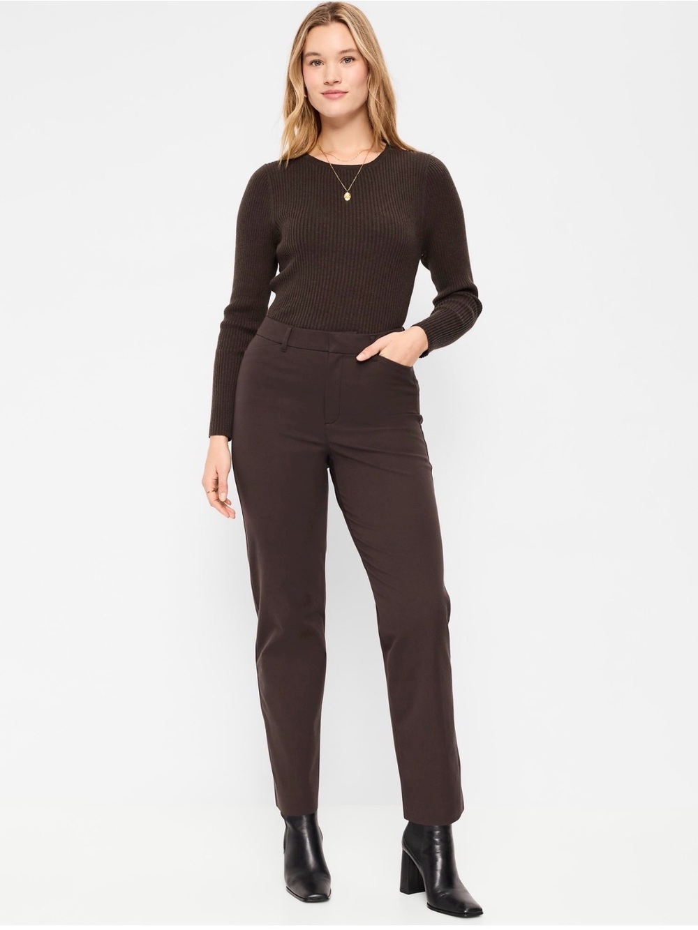 NWT Old Navy Pixie Straight Ankle Pants in Color “Black Coffee” (Dark Brown)